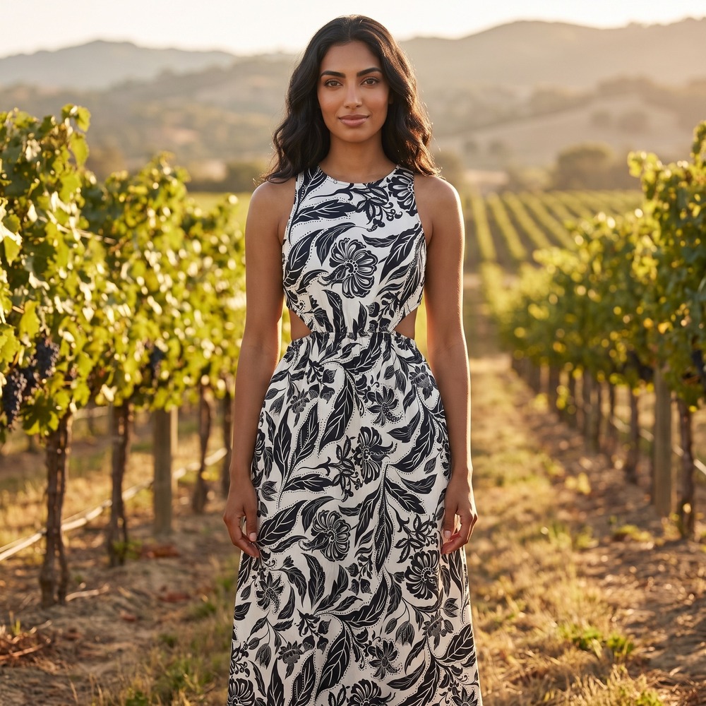 Who What Wear Floral Cutout Maxi Dress Womens M Black Tropical Boho Summer